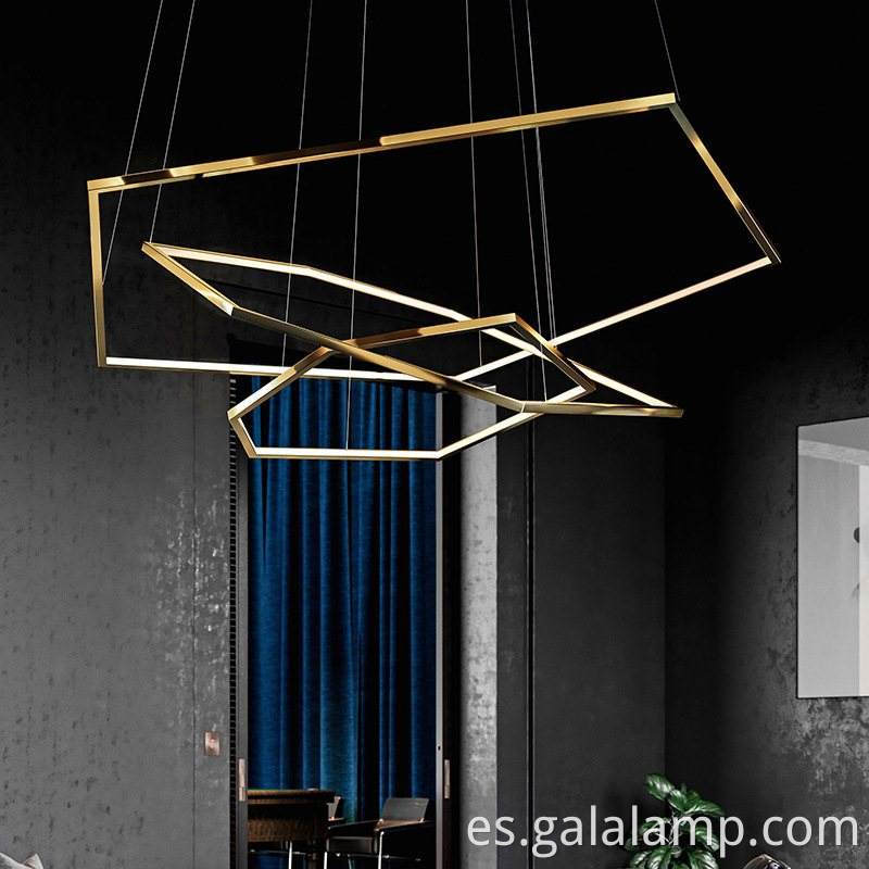 Lámpara de araña LED dorada hexagonal de 3 anillos minimalista y moderna Modern-Minimalist-3-Ring-Hexagon-Gold-LED-Chandelier